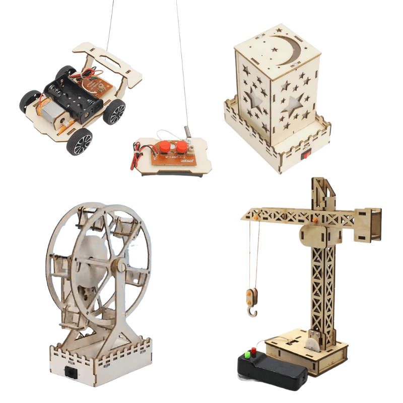 STEMgineers Engineering Kits Box with Remote Controlled Car, Mood Lamp, Ferris Wheel, and Remote Controlled Crane projects for kids